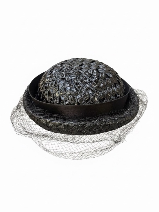 Gene Doris New York Hat – Vintage Black Fascinator straw Hat with net veil